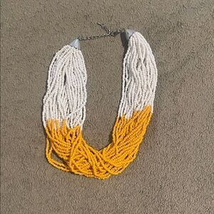 2000s White and Yellow Beaded Necklace